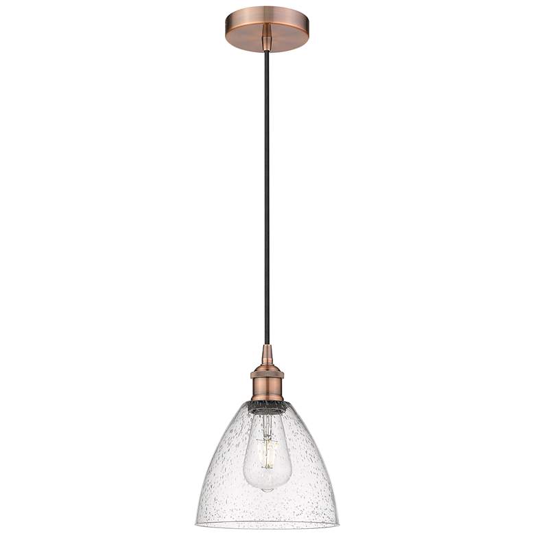 Image 1 Edison Dome 8" Antique Copper Cord Hung Mini Pendant w/ Seedy Shade