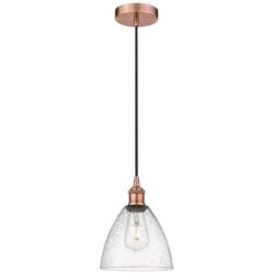 Edison Dome 8" Antique Copper Cord Hung Mini Pendant w/ Seedy Shade