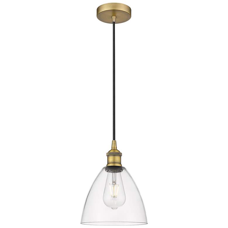 Image 1 Edison Dome 8" Brushed Brass Cord Hung Mini Pendant w/ Clear Shade