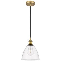 Edison Dome 8" Brushed Brass Cord Hung Mini Pendant w/ Clear Shade