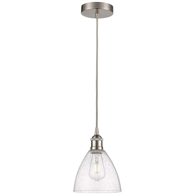 Image 1 Edison Dome 8" Brushed Satin Nickel Cord Hung Mini Pendant w/ Seedy Sh