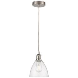 Edison Dome 8" Brushed Satin Nickel Cord Hung Mini Pendant w/ Seedy Sh
