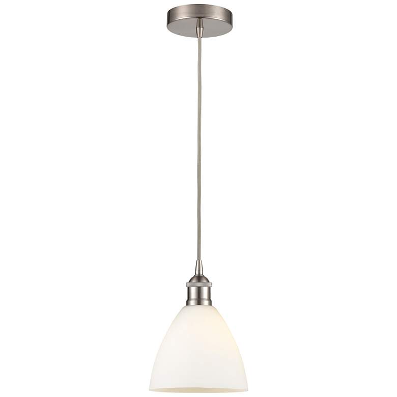 Image 1 Edison Dome 8" Brushed Satin Nickel Cord Hung Mini Pendant w/ White Sh
