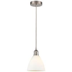 Edison Dome 8" Brushed Satin Nickel Cord Hung Mini Pendant w/ White Sh