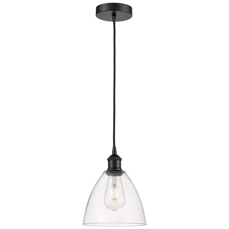 Image 1 Edison Dome 8" Matte Black Cord Hung Mini Pendant w/ Clear Shade