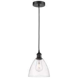 Edison Dome 8" Matte Black Cord Hung Mini Pendant w/ Clear Shade