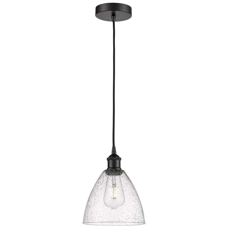 Image 1 Edison Dome 8" Matte Black Cord Hung Mini Pendant w/ Seedy Shade