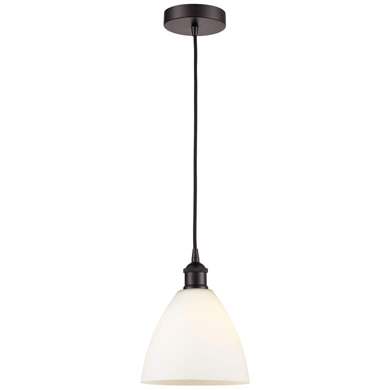 Image 1 Edison Dome 8" Oil Rubbed Bronze Cord Hung Mini Pendant w/ White Shade