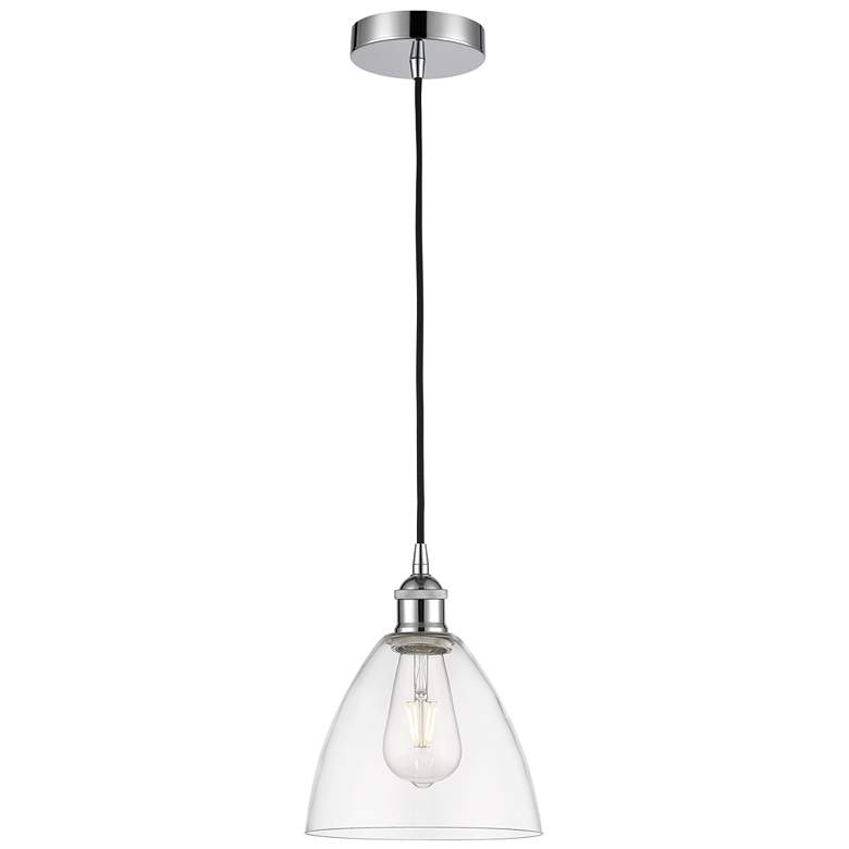 Image 1 Edison Dome 8" Polished Chrome Cord Hung Mini Pendant w/ Clear Shade
