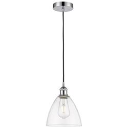 Edison Dome 8" Polished Chrome Cord Hung Mini Pendant w/ Clear Shade