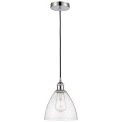 Edison Dome 8" Polished Chrome Cord Hung Mini Pendant w/ Seedy Shade