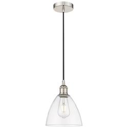 Edison Dome 8" Polished Nickel Cord Hung Mini Pendant w/ Clear Shade