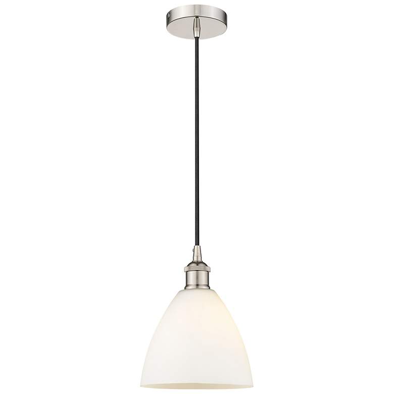 Image 1 Edison Dome 8" Polished Nickel Cord Hung Mini Pendant w/ Matte White S
