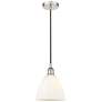 Edison Dome 8" Polished Nickel Cord Hung Mini Pendant w/ Matte White S