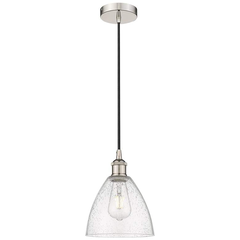 Image 1 Edison Dome 8" Polished Nickel Cord Hung Mini Pendant w/ Seedy Shade