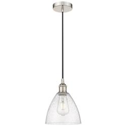 Edison Dome 8" Polished Nickel Cord Hung Mini Pendant w/ Seedy Shade