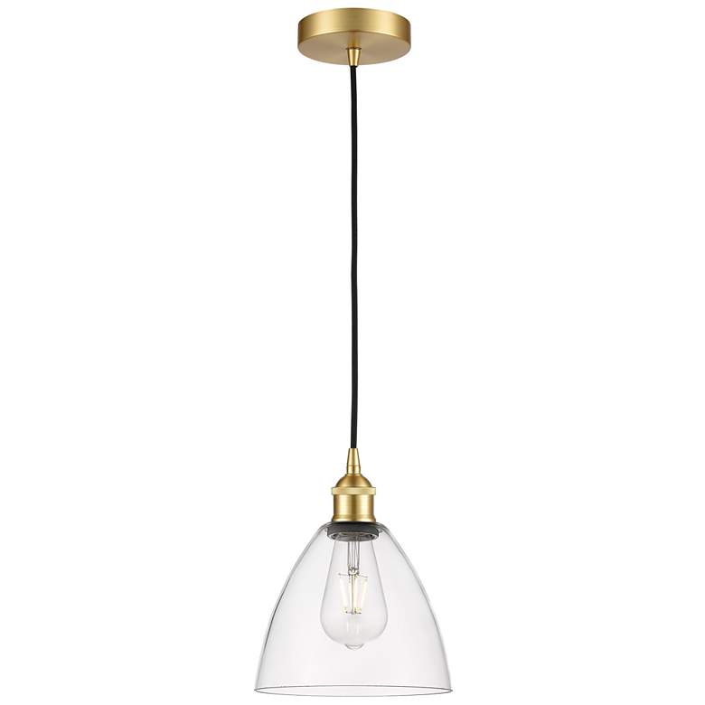 Image 1 Edison Dome 8" Satin Gold Cord Hung Mini Pendant w/ Clear Shade