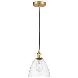 Edison Dome 8" Satin Gold Cord Hung Mini Pendant w/ Clear Shade
