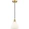 Edison Dome 8" Satin Gold Cord Hung Mini Pendant w/ Matte White Shade