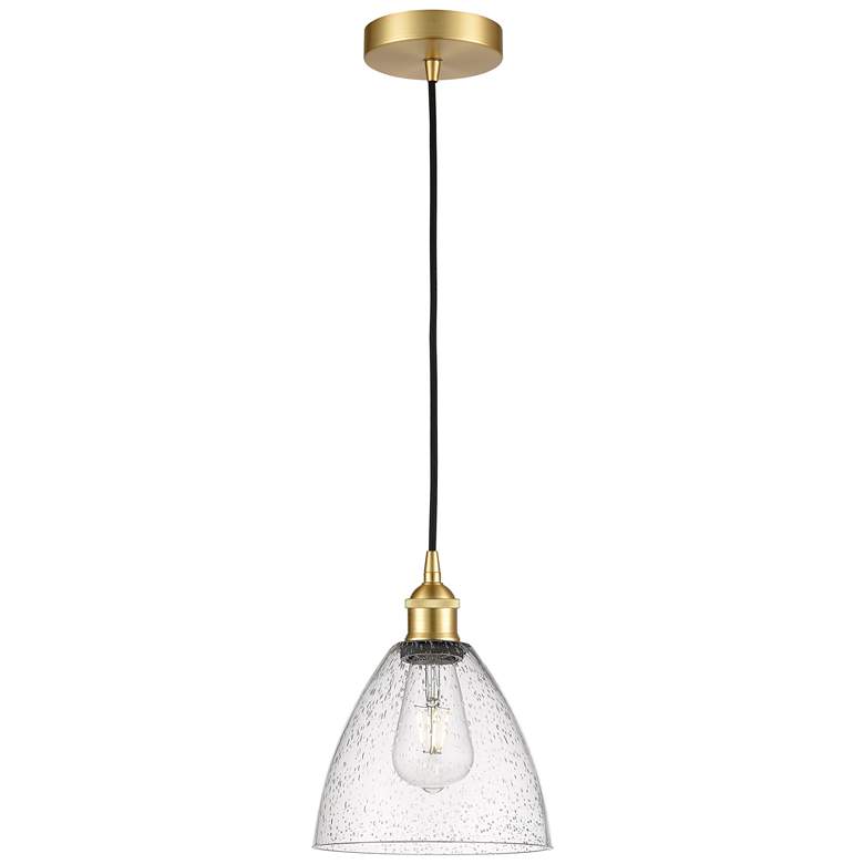 Image 1 Edison Dome 8" Satin Gold Cord Hung Mini Pendant w/ Seedy Shade