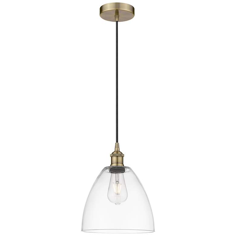 Image 1 Edison Dome 9" Antique Brass Cord Hung Mini Pendant w/ Clear Shade