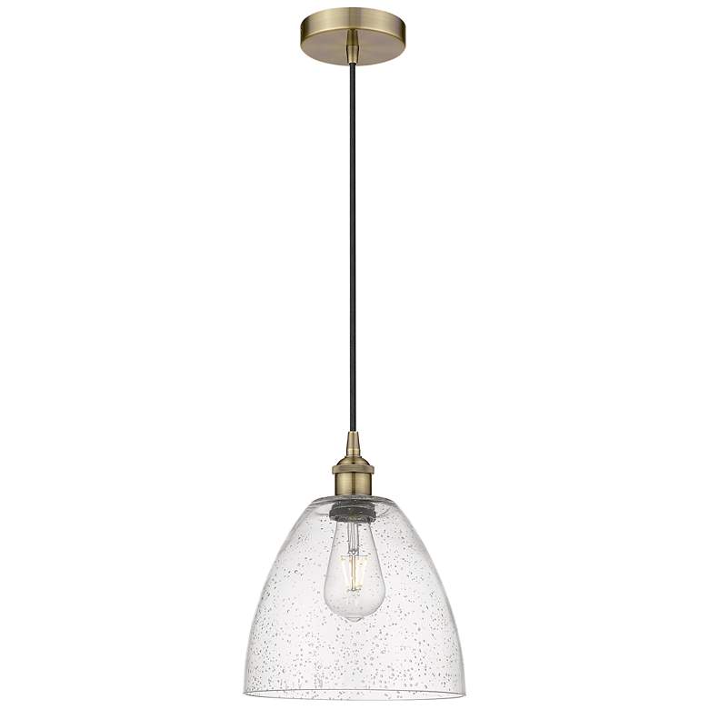 Image 1 Edison Dome 9" Antique Brass Cord Hung Mini Pendant w/ Seedy Shade