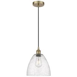 Edison Dome 9" Antique Brass Cord Hung Mini Pendant w/ Seedy Shade