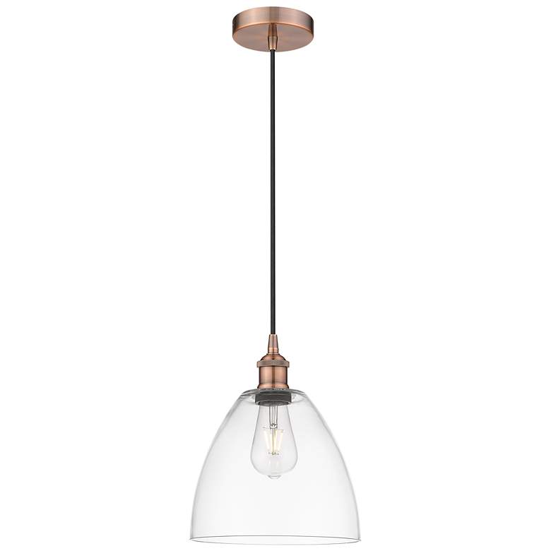 Image 1 Edison Dome 9" Antique Copper Cord Hung Mini Pendant w/ Clear Shade
