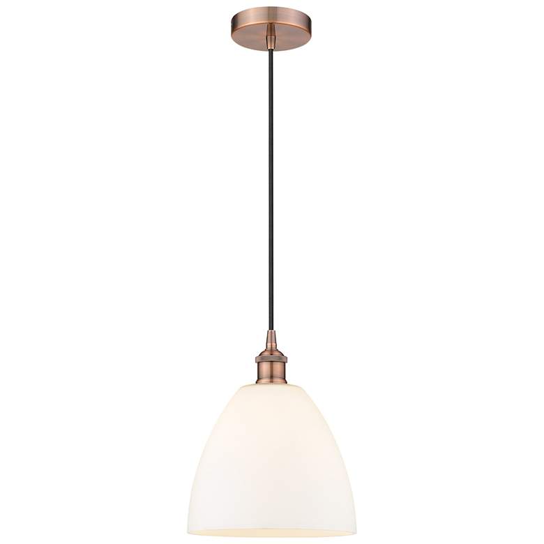 Image 1 Edison Dome 9" Antique Copper Cord Hung Mini Pendant w/ Matte White Sh