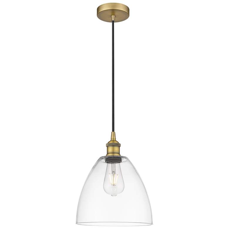 Image 1 Edison Dome 9" Brushed Brass Cord Hung Mini Pendant w/ Clear Shade