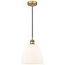1_Edison Dome 9" Brushed Brass Cord Hung Mini Pendant w/ Matte White Sha