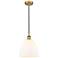 Edison Dome 9" Brushed Brass Cord Hung Mini Pendant w/ Matte White Sha