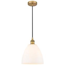 Edison Dome 9" Brushed Brass Cord Hung Mini Pendant w/ Matte White Sha