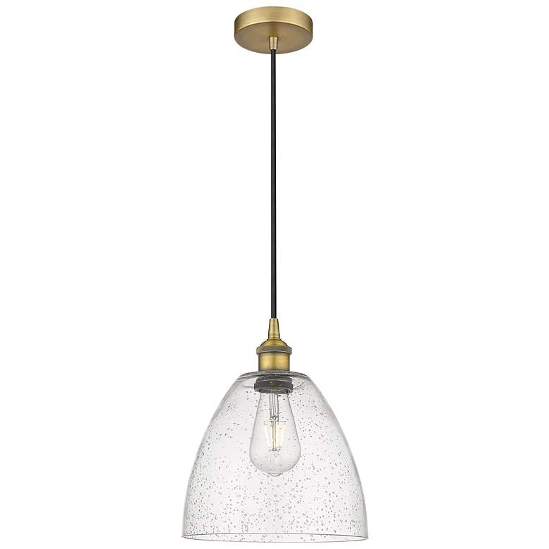 Image 1 Edison Dome 9" Brushed Brass Cord Hung Mini Pendant w/ Seedy Shade