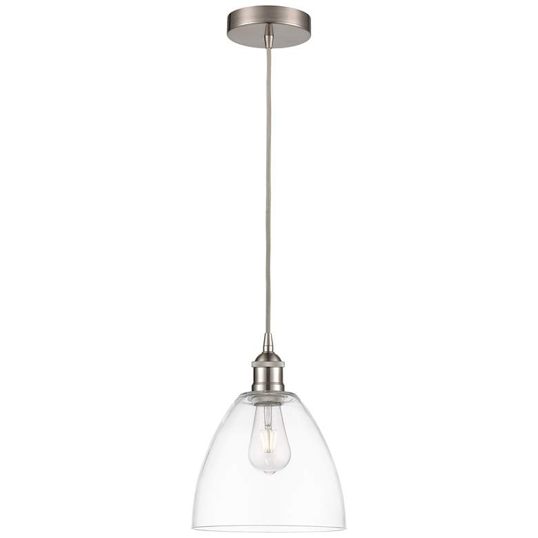 Image 1 Edison Dome 9" Brushed Satin Nickel Cord Hung Mini Pendant w/ Clear Sh