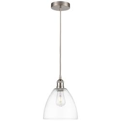 Edison Dome 9" Brushed Satin Nickel Cord Hung Mini Pendant w/ Clear Sh