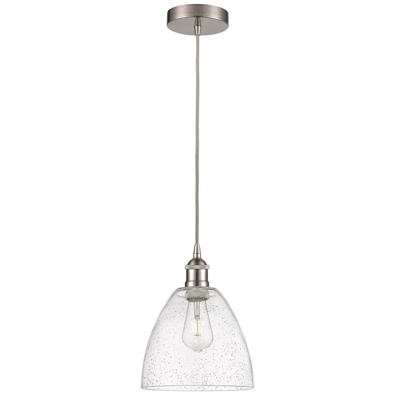 Image 1 Edison Dome 9" Brushed Satin Nickel Cord Hung Mini Pendant w/ Seedy Sh