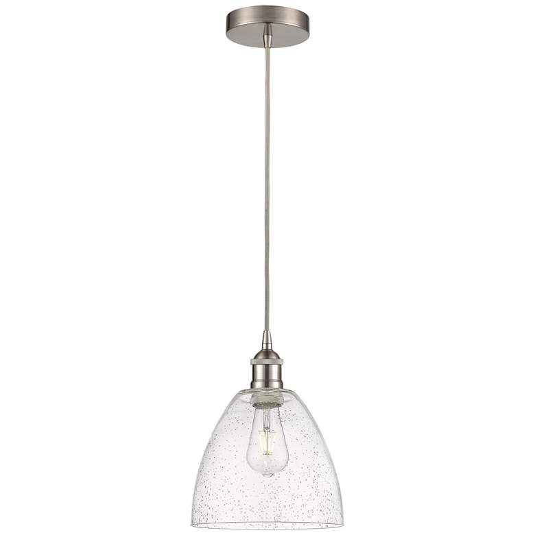 Image 1 Edison Dome 9 inch Brushed Satin Nickel Cord Hung Mini Pendant w/ Seedy Sh