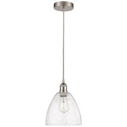Edison Dome 9" Brushed Satin Nickel Cord Hung Mini Pendant w/ Seedy Sh