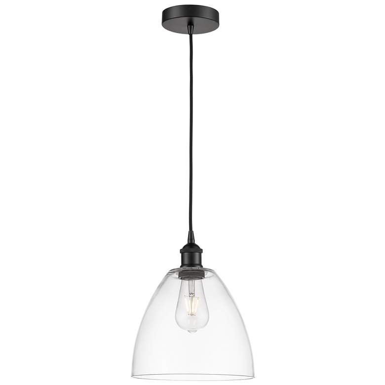 Image 1 Edison Dome 9" Matte Black Cord Hung Mini Pendant w/ Clear Shade