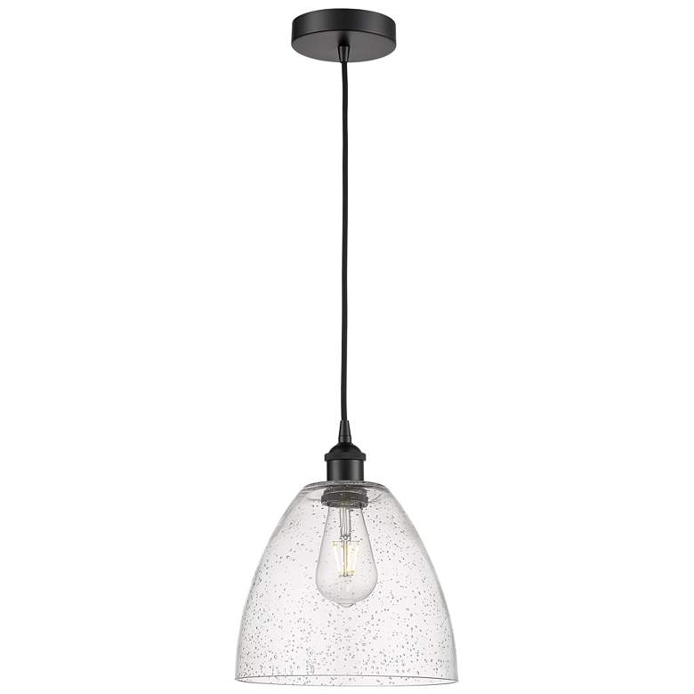 Image 1 Edison Dome 9" Matte Black Cord Hung Mini Pendant w/ Seedy Shade