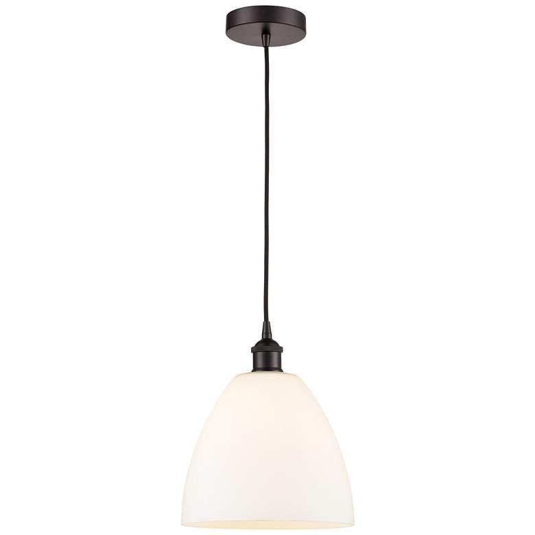 Image 1 Edison Dome 9" Oil Rubbed Bronze Cord Hung Mini Pendant w/ White Shade
