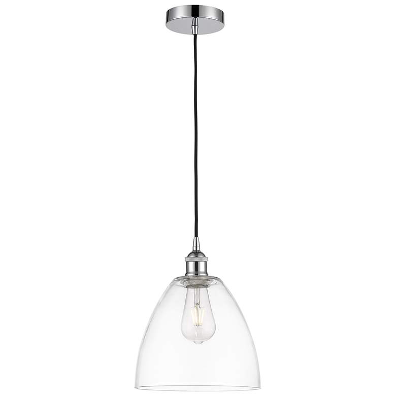 Image 1 Edison Dome 9" Polished Chrome Cord Hung Mini Pendant w/ Clear Shade