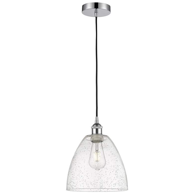 Image 1 Edison Dome 9" Polished Chrome Cord Hung Mini Pendant w/ Seedy Shade