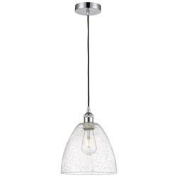 Edison Dome 9" Polished Chrome Cord Hung Mini Pendant w/ Seedy Shade