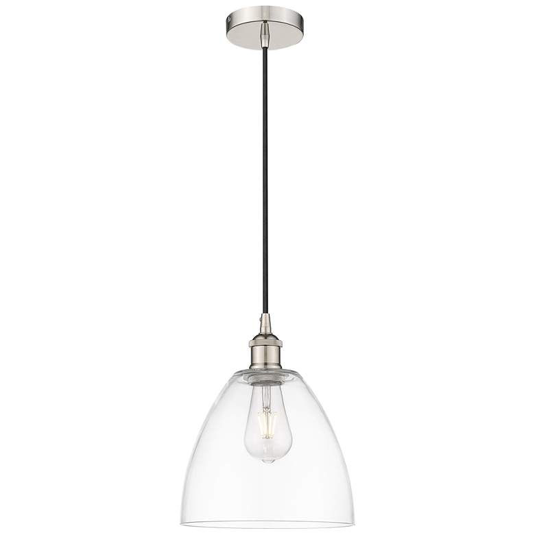 Image 1 Edison Dome 9" Polished Nickel Cord Hung Mini Pendant w/ Clear Shade