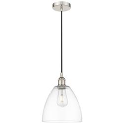 Edison Dome 9" Polished Nickel Cord Hung Mini Pendant w/ Clear Shade