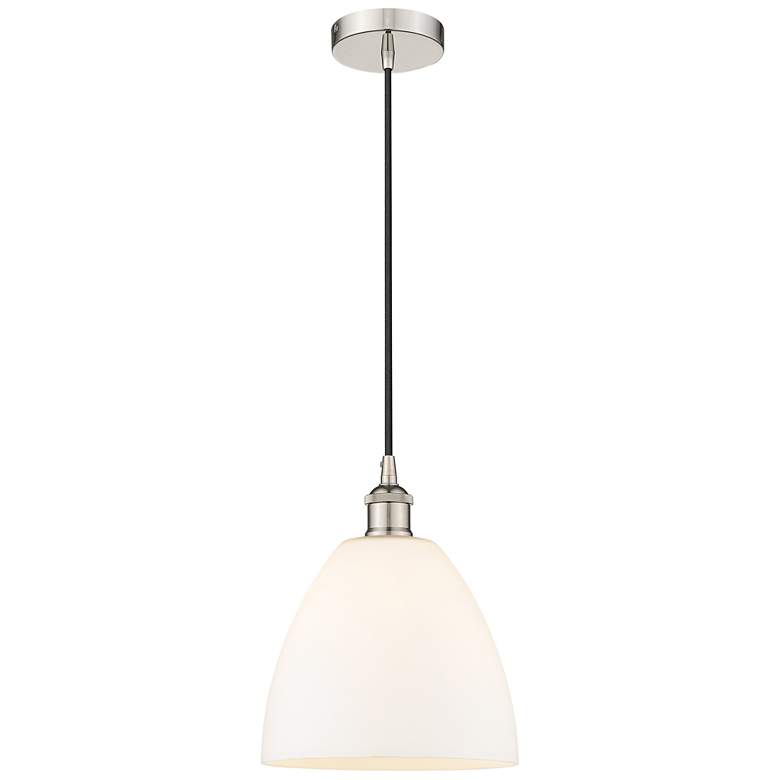Image 1 Edison Dome 9" Polished Nickel Cord Hung Mini Pendant w/ Matte White S