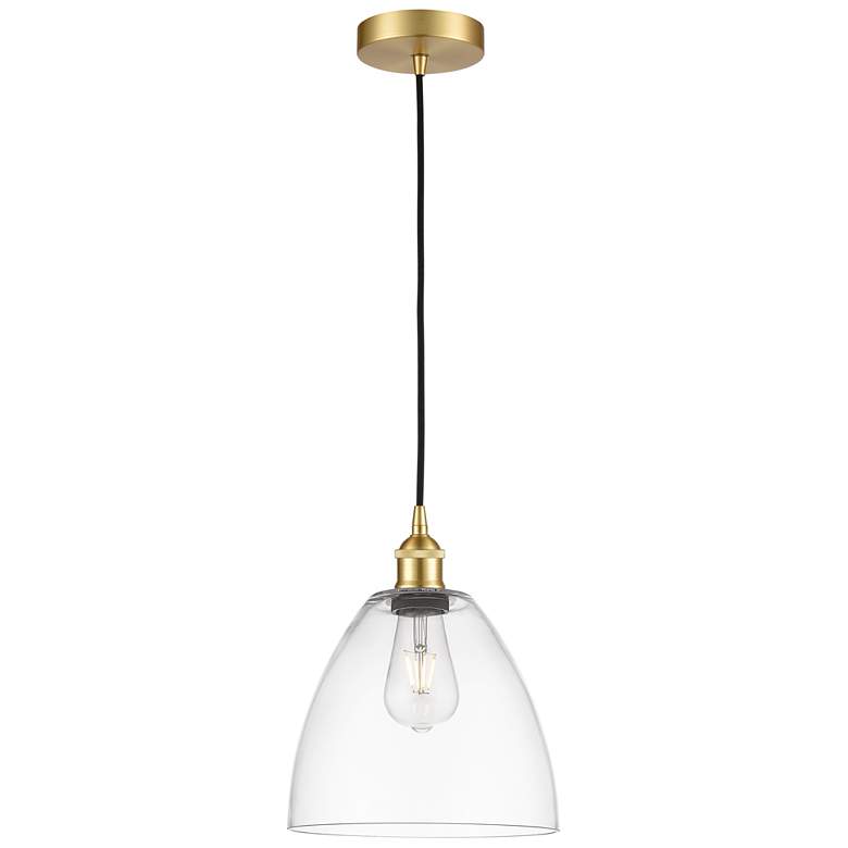 Image 1 Edison Dome 9" Satin Gold Cord Hung Mini Pendant w/ Clear Shade