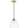 Edison Dome 9" Satin Gold Cord Hung Mini Pendant w/ Clear Shade